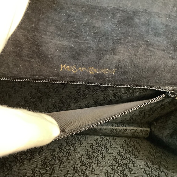 YSL Yves Saint Laurent Suede Fuschia & Black Studded with stones Shoulder bag - Picture 12 of 13